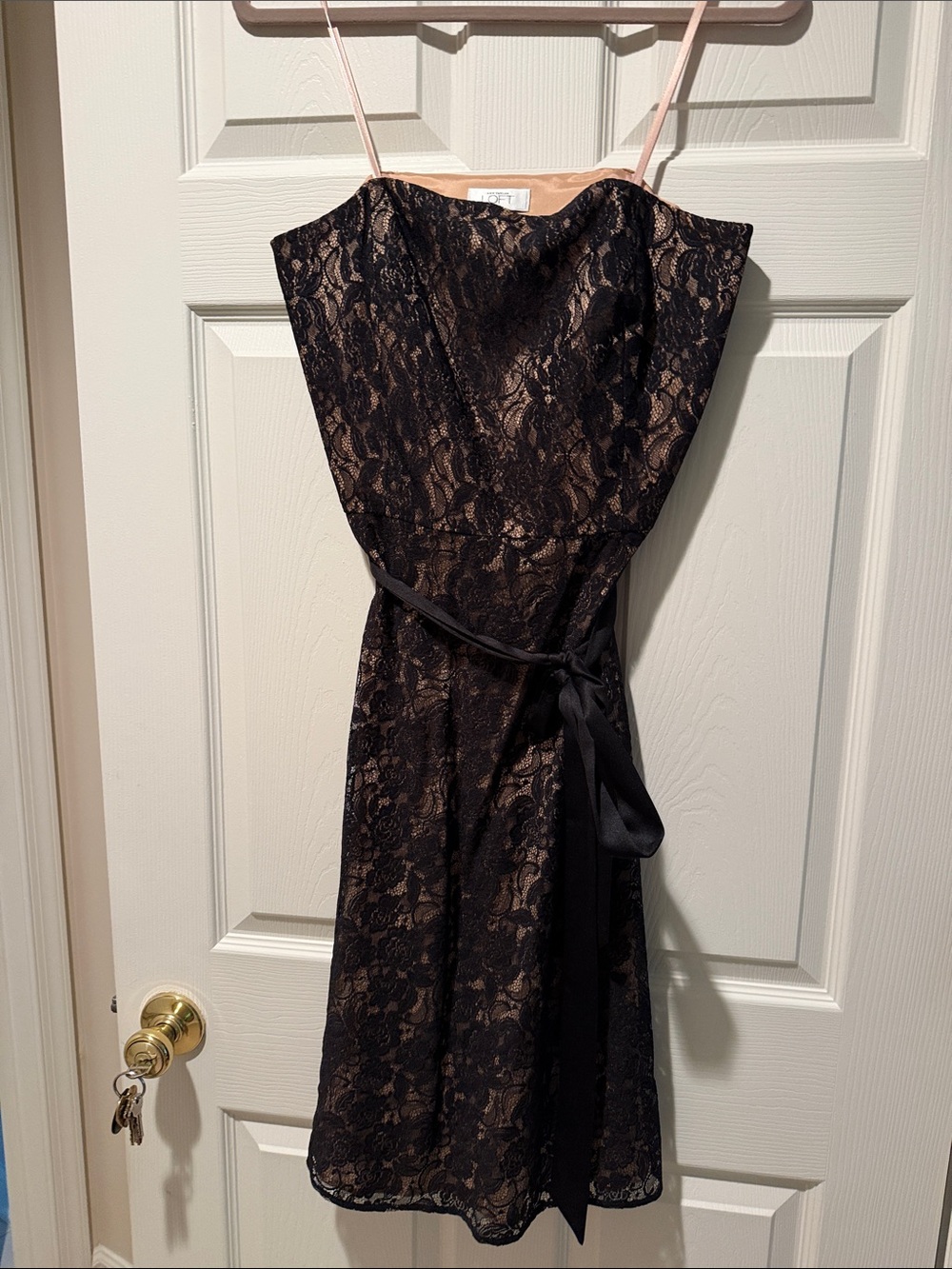 Black Lace Cocktail Dress with Satin Tie